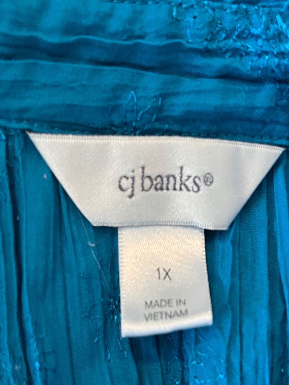 CJ Banks Bright Teal 3/4 Sleeve Shimmer Button Front Blouse 1X - Picture 9 of 11